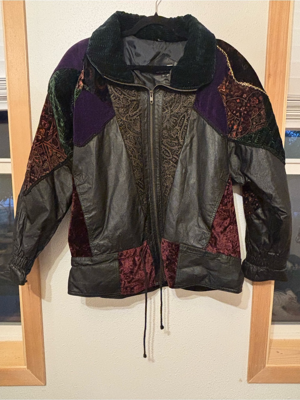 Vintage Pelle Women's Multicolor Patchwork Leather Bomber Jacket L